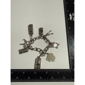 Vintage Silver Tone Charm Bracelet Classic Cars Horse Diploma Ballet Slippers 7"